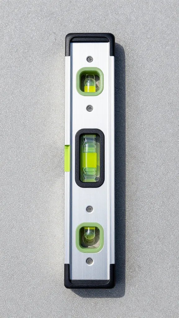 Small bubble level on picnic surface showing centered