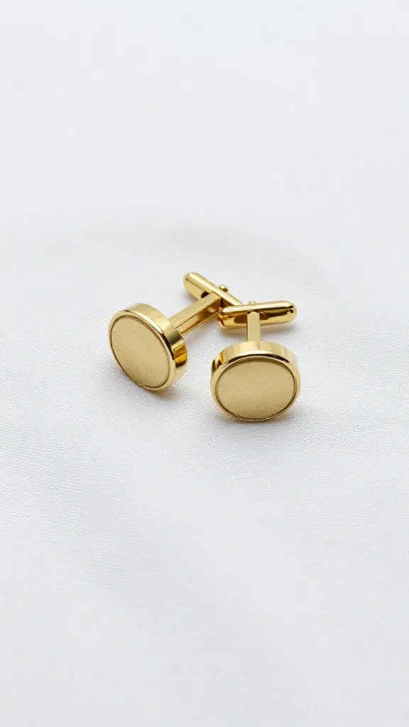 Gold cufflink placed on crisp picnic hem crease
