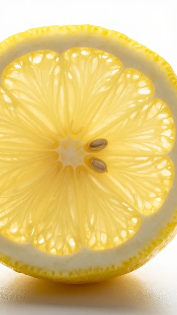single firm lemon slice with peel, backlit macro
