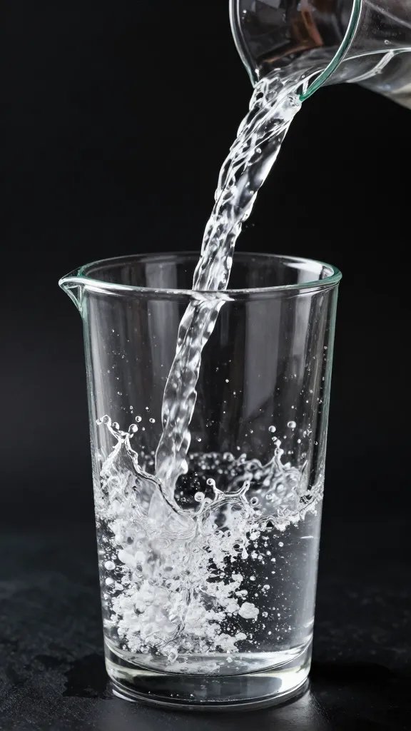 filtered water pouring into clear pitcher, splash freeze
