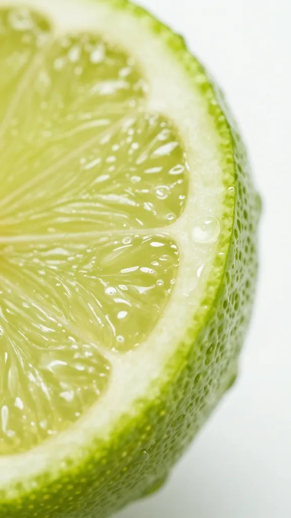 lime slice edge releasing oils, high-detail closeup