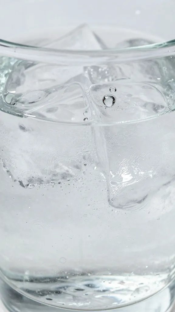 chilled glass ice cube in clear water, macro