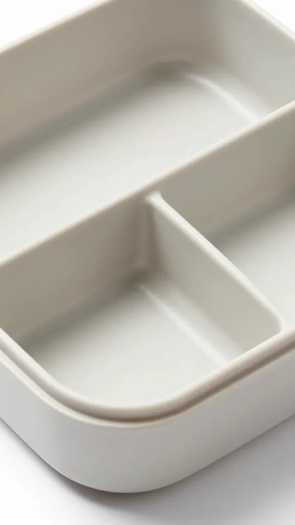 Closeup of a compact lunchbox component with compartments