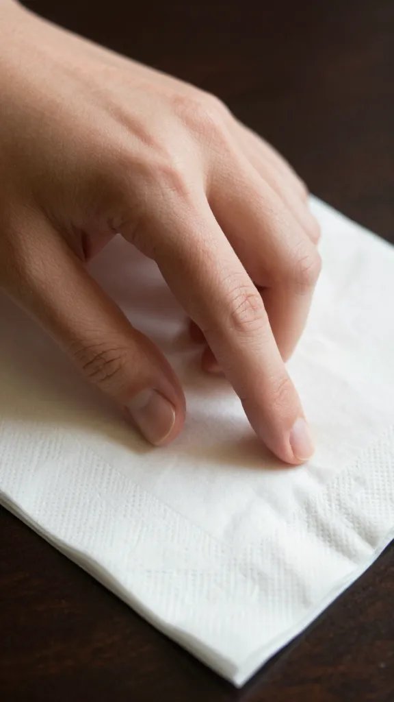 closeup of a single shaded hand reaching for a paper napkin