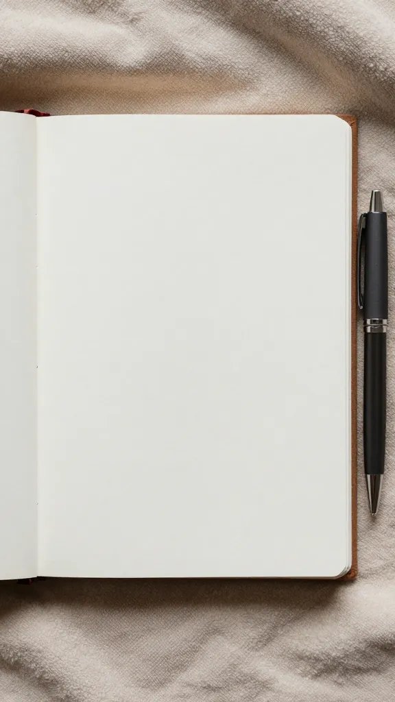 closeup of a lone journal with pen on blanket edges