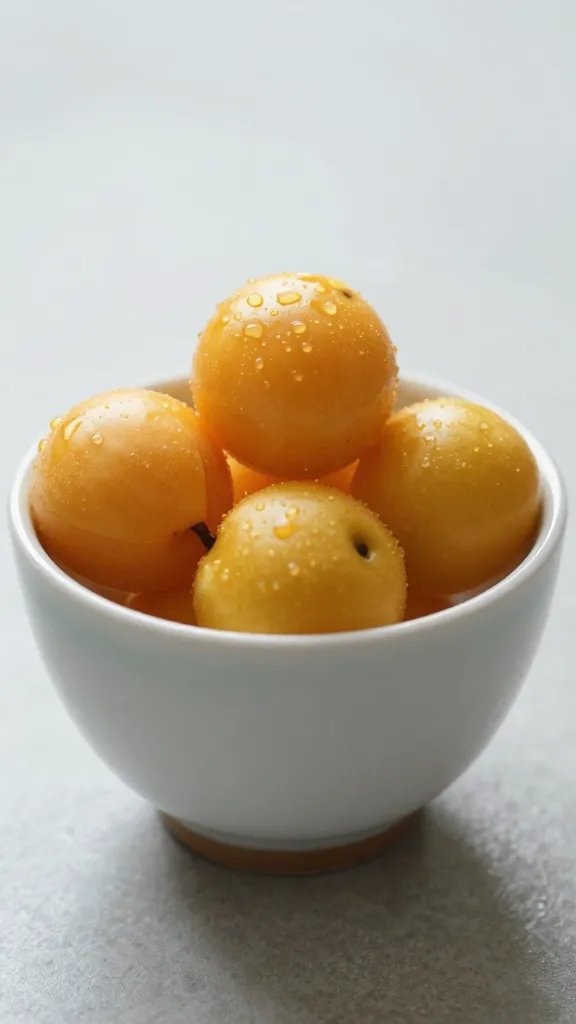 Closeup of single-serving fruit in a petite ceramic cup