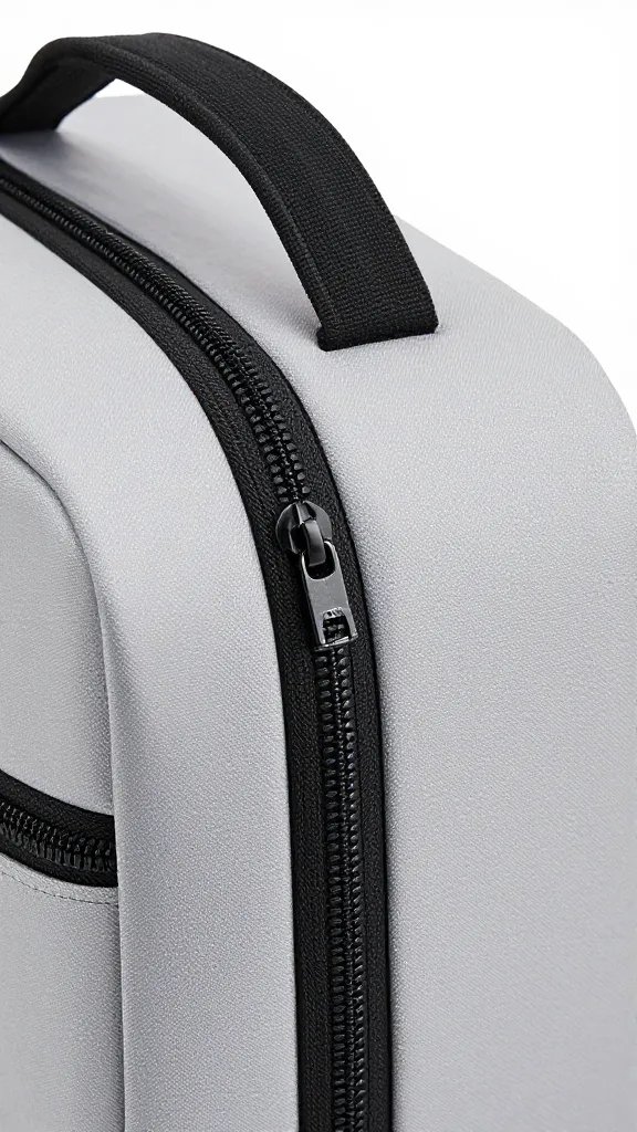 Closeup of insulated bag zipper detail with handle