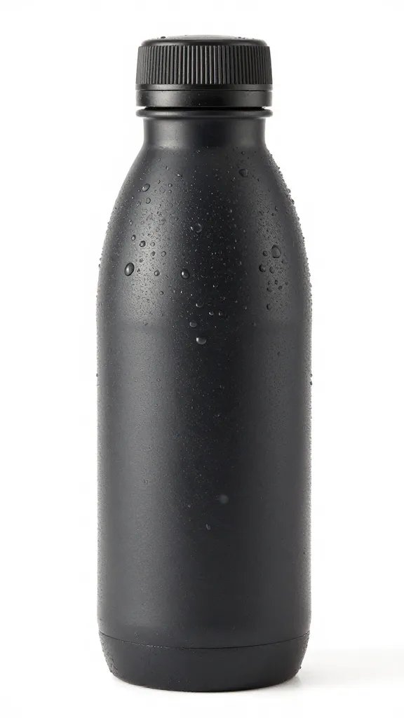 closeup of a single reusable picnic bottle with condensation droplets