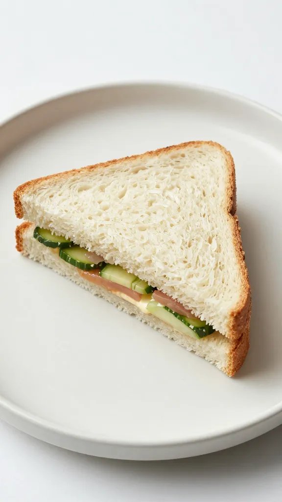 closeup of a lone ceramic plate with a minimalist sandwich cut in half