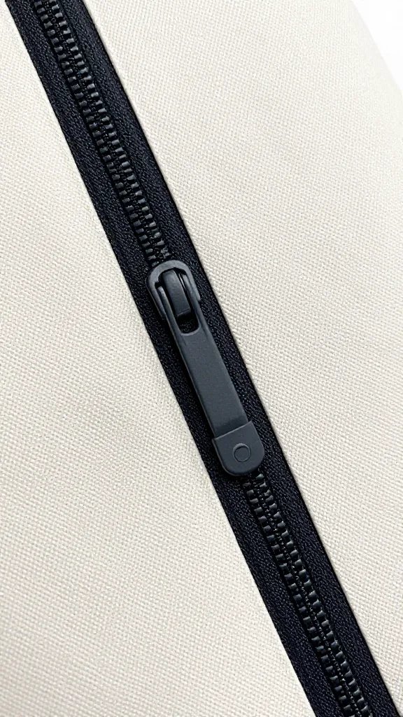 closeup of a single tote bag zipper revealing compact utensils