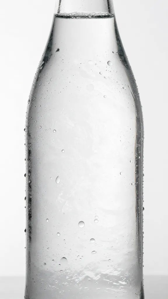 closeup of a single glass bottle of water with condensation