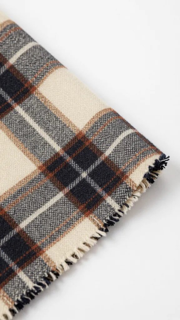 closeup of a single tartan blanket edge on a picnic blanket