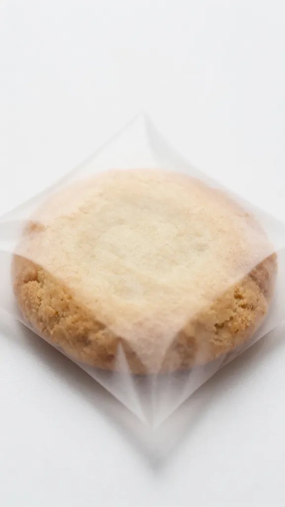 closeup of a single cookie wrapped in parchment paper