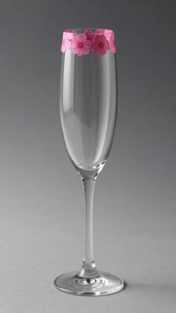 single champagne flute with pink floral rim