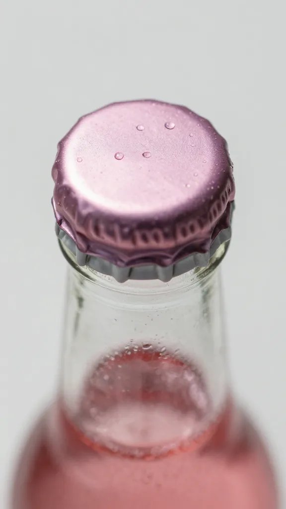 closeup strawberry-tinted sparkling water bottle cap