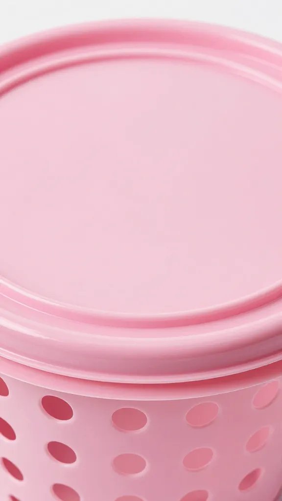 Closeup of a durable pink BPA-free lid on basket