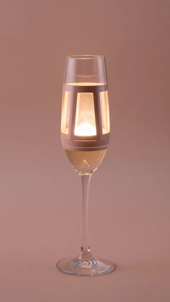Single blush Parisian lantern casting soft glow on champagne flute