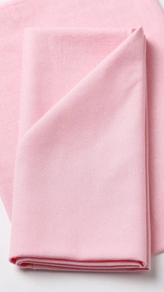 closeup of pale pink linen napkin folded heroically