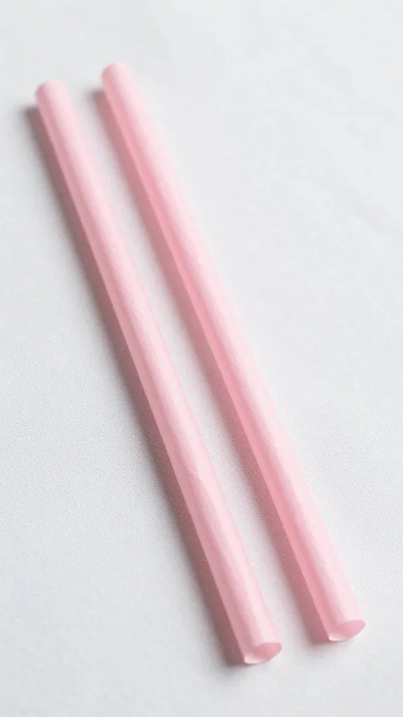 closeup of blush pink paper straw on white tablecloth
