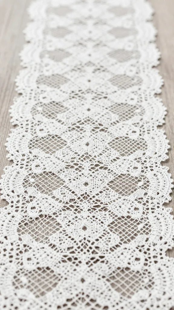 closeup of white lace table runner texture