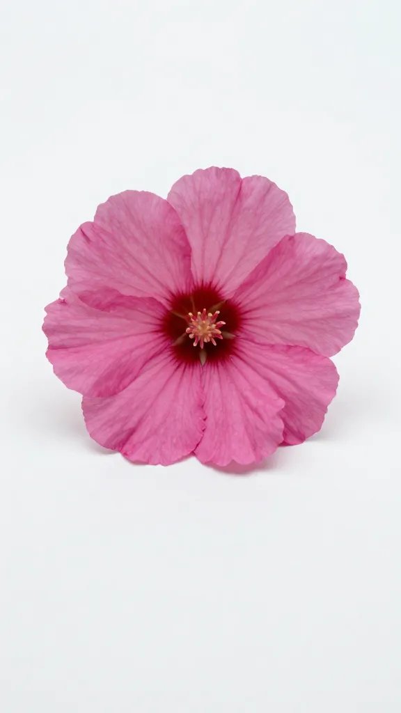 single pink flower on crisp white picnic surface