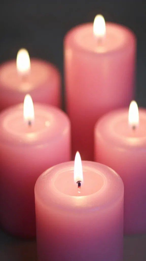 Closeup of hot pink candles with soft candlelight glow