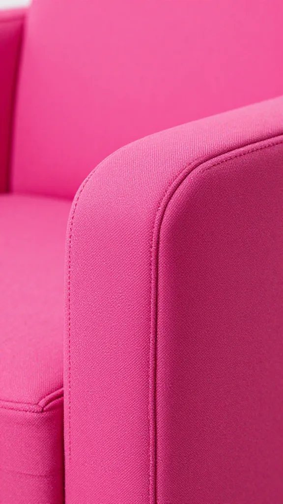 Closeup of hot pink chair cushion fabric with stitching detail