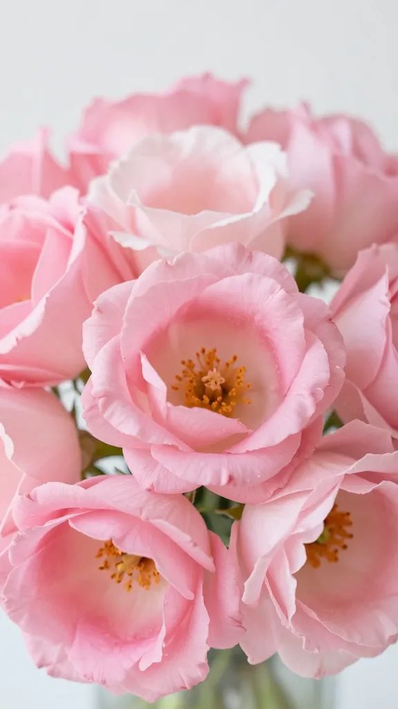 closeup single floral arrangement in pink tones