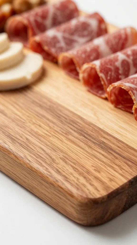 closeup single edge of color-blocked charcuterie board