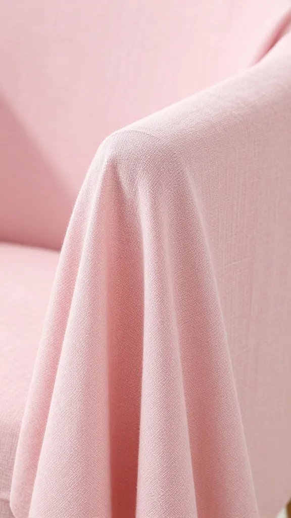 Closeup of soft pink linen chair backcloth detail