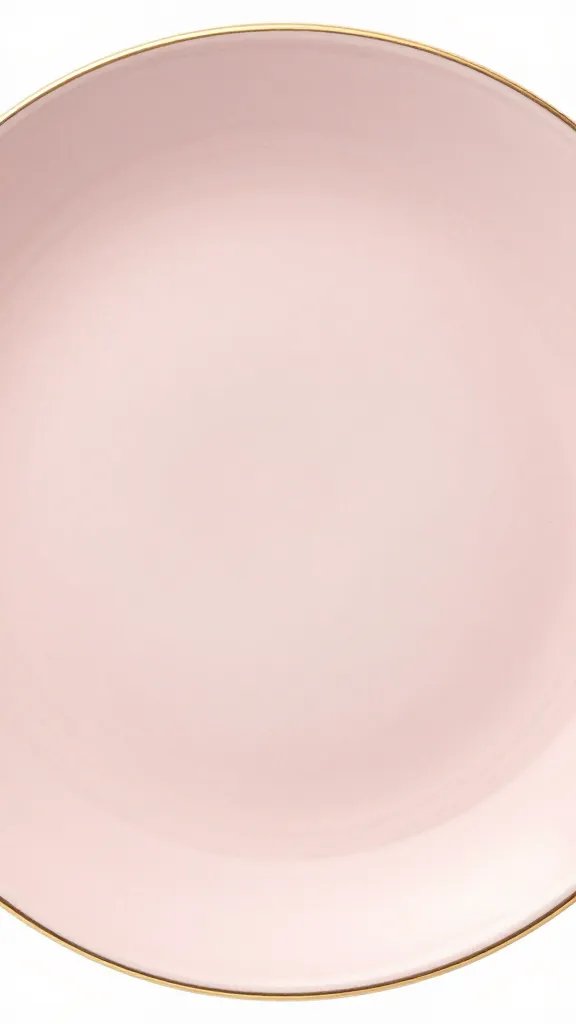 Closeup: blush ceramic plate with delicate gold rim