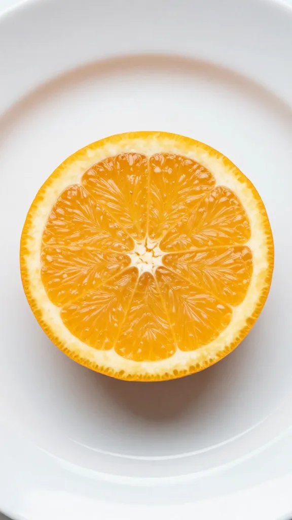 closeup of a single slice of citrus on a white plate