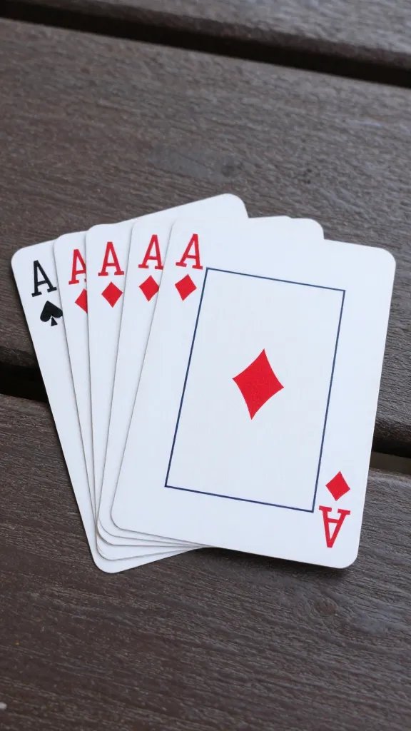 Closeup of a single deck of cards fanned on a picnic table