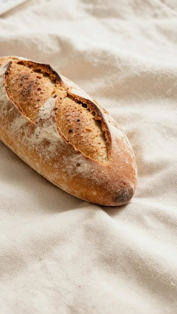 closeup rustic picnic blanket texture with bread loaf
