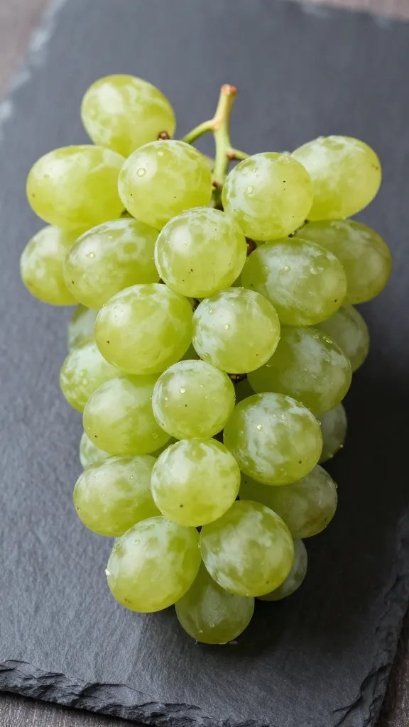 closeup of single fruit arrangement (grape cluster) on slate