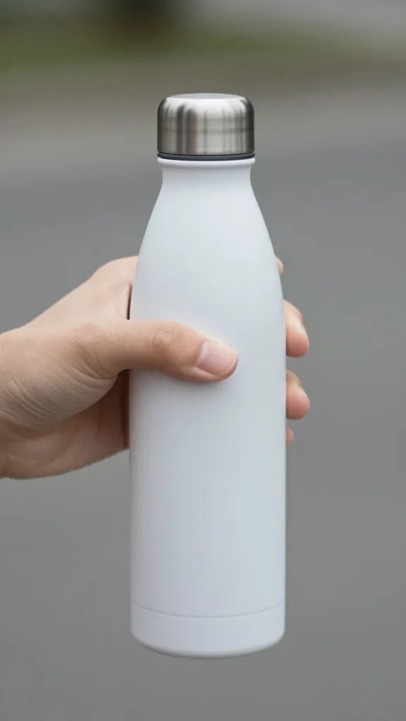 closeup of a hand reaching for a reusable bottle
