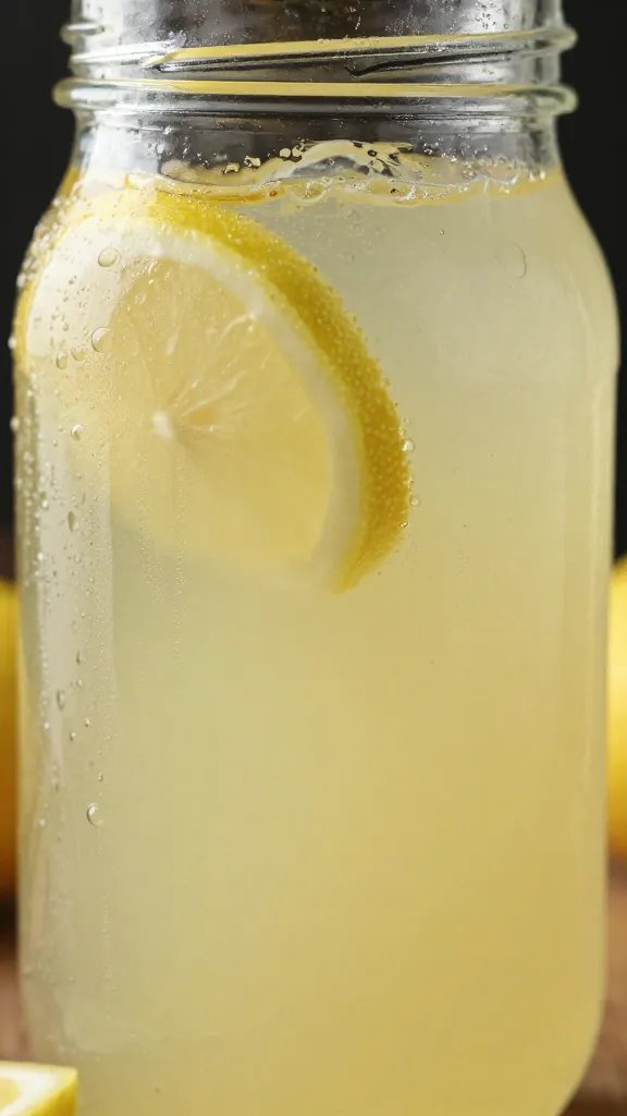 closeup of a jar of homemade lemonade with condensation