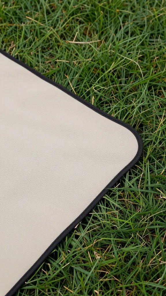 closeup of a single picnic blanket corner on grass