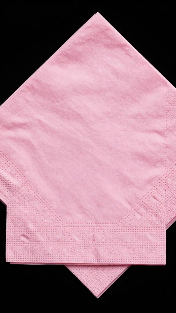 closeup of a single pink printed napkin folded neatly
