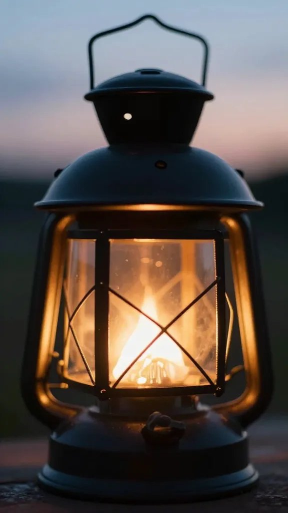 closeup lantern glow with soft bokeh at dusk