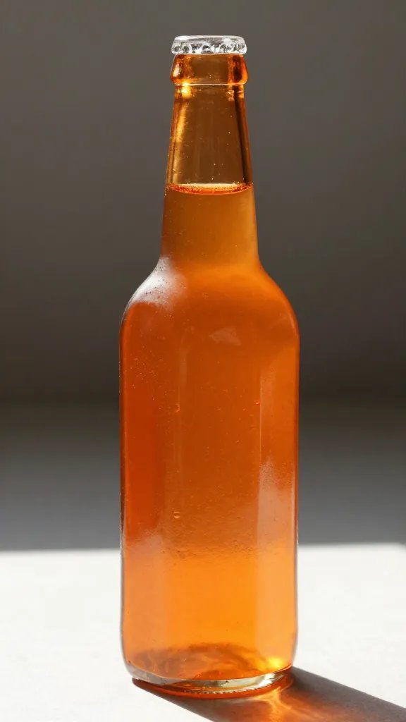 Focused shot of one geometric orange glass bottle in sunlight