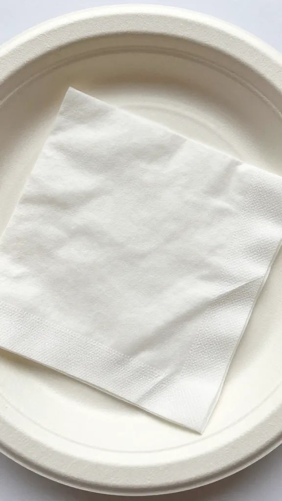 closeup of a sturdy disposable plate with breeze-resistant napkin twist