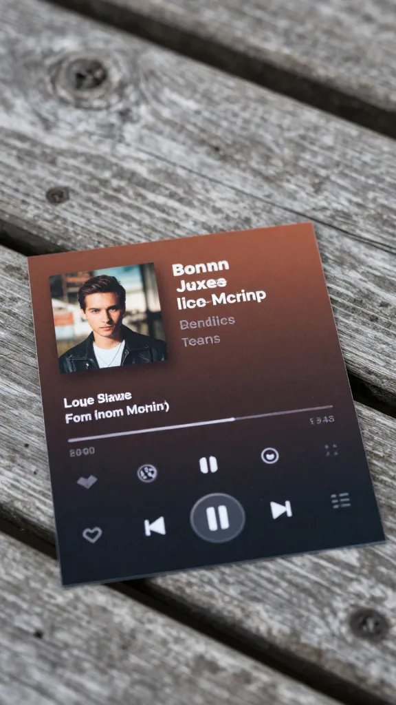 closeup of a playlist card on a wooden picnic table