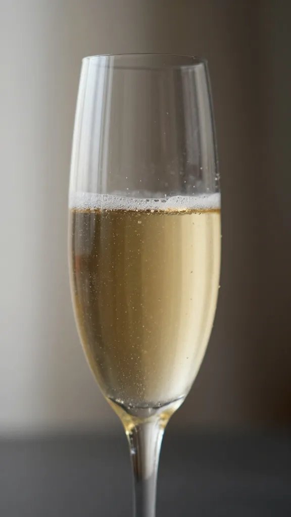 closeup of a single champagne flute catching sunlight