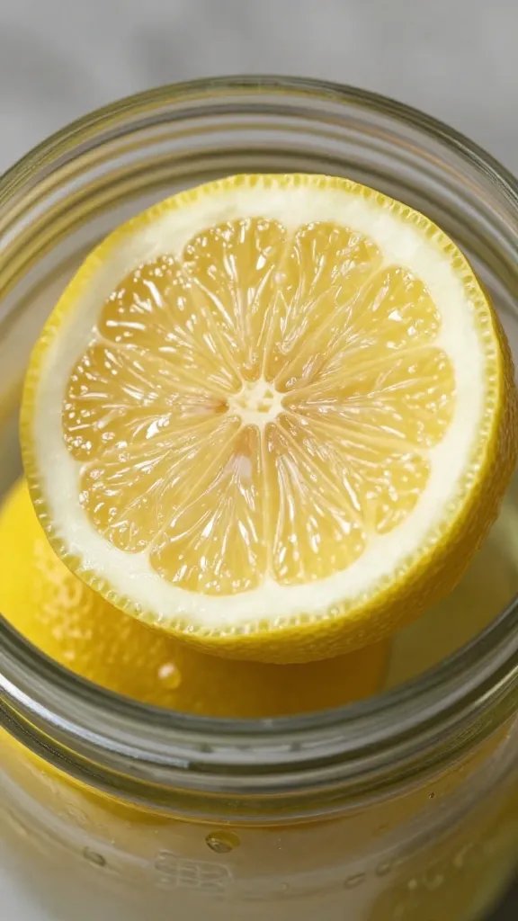 closeup of a sunlit lemon wedge on a mason jar lid