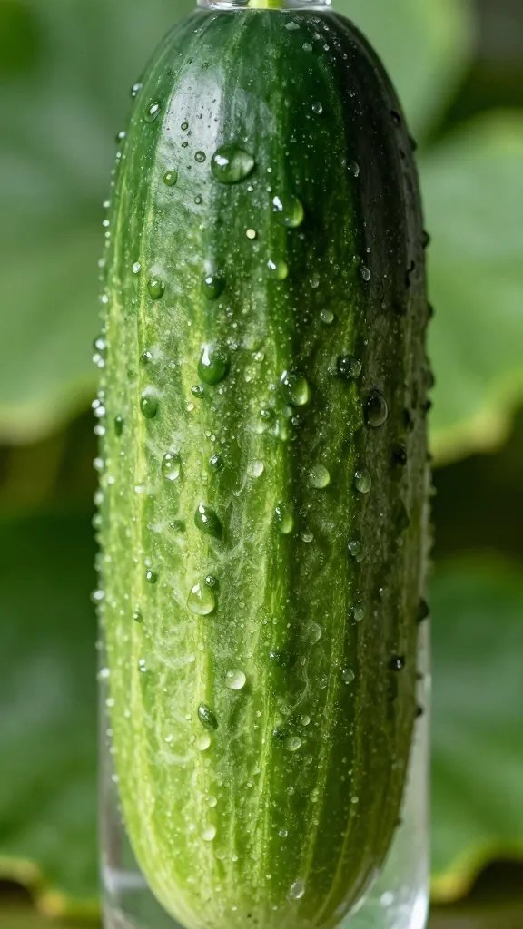 closeup of a single cucumber water bottle with droplets