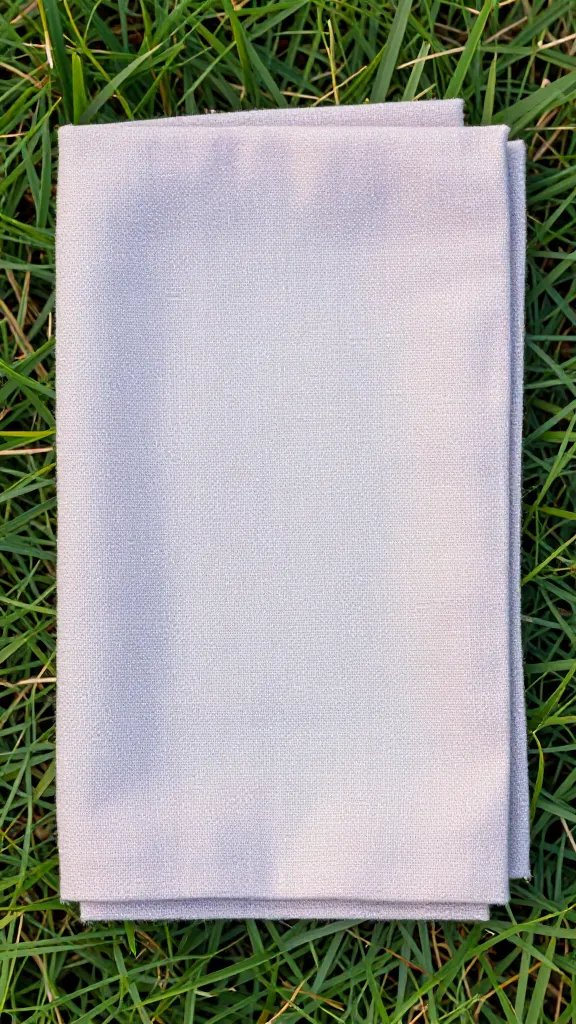 closeup pastel linen napkin folded crisply on grass