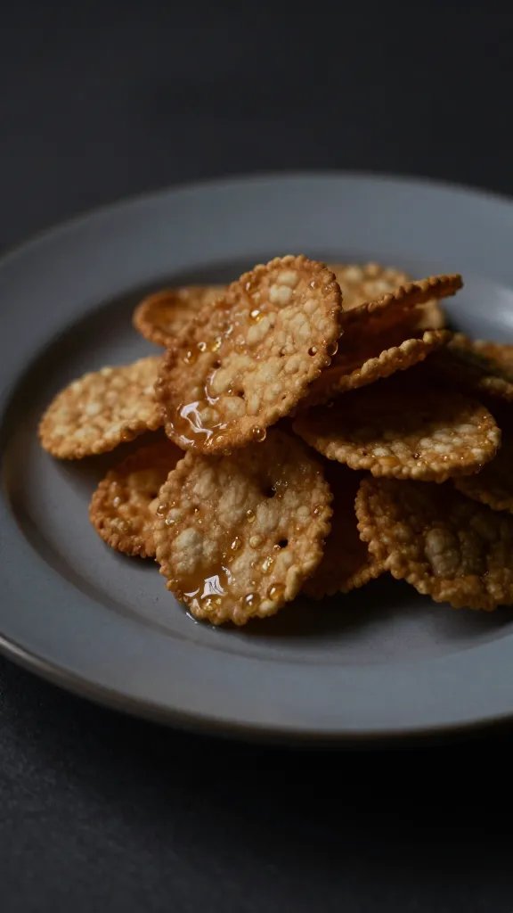 Closeup of a solitary snack plate with moody shadows