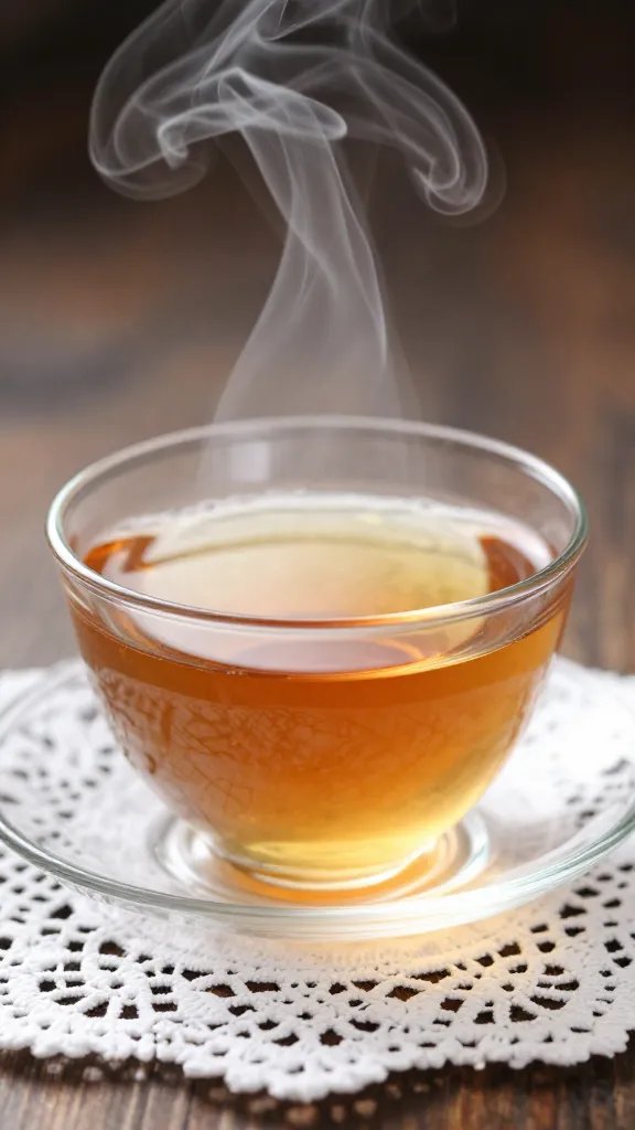 closeup of a tea cup steam rising on lace napkin