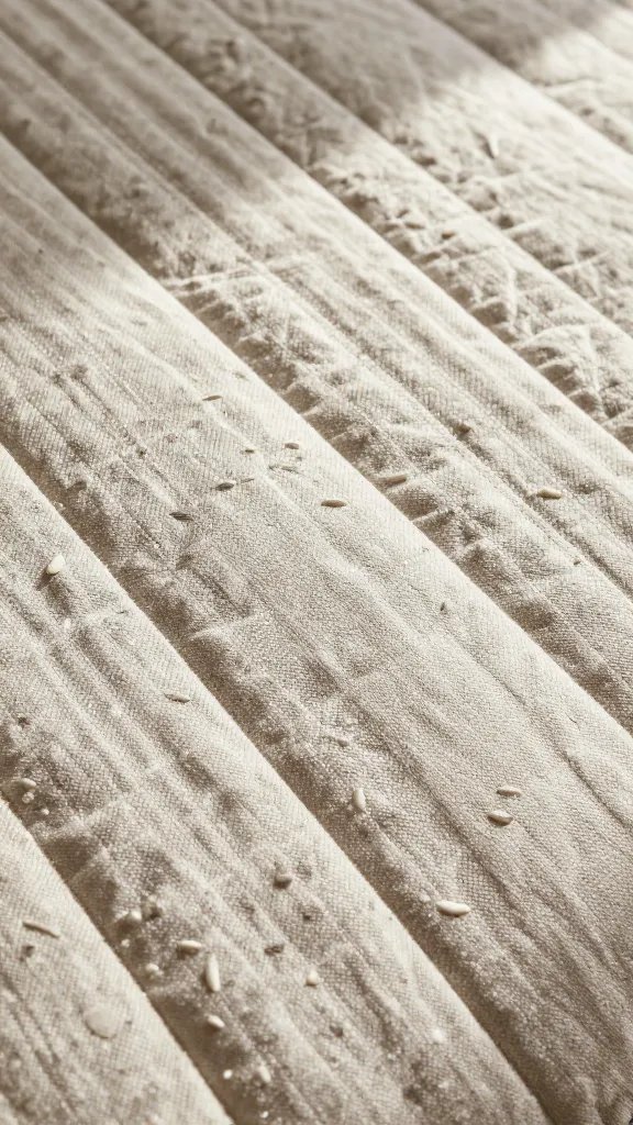 closeup of quilted blanket texture with sunlight on woven stripes